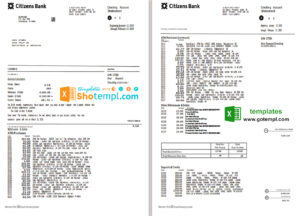 USA Citizens bank statement template in Excel and PDF format, (4 pages) good for address prove