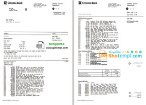 USA Citizens bank statement template in Word and PDF format, (4 pages) good for address prove