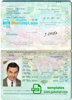 Afghanistan passport template in PSD format, fully editable
