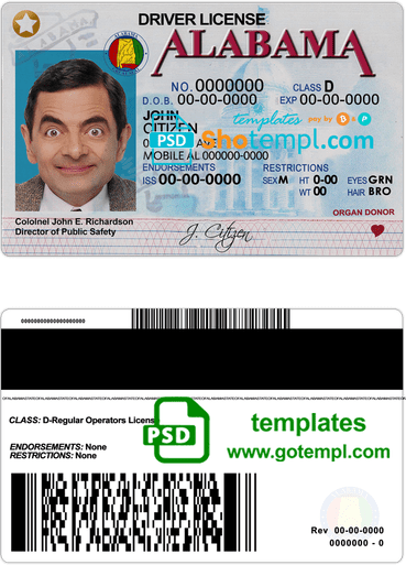 USA Alabama driving license template in PSD format USA Alabama driving license template in PSD format