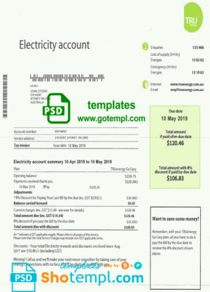 USA Northwestern Rural Electric utility bill template, fully editable in Word and PDF format