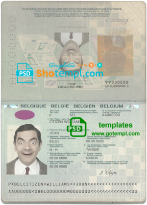 Belgium passport template in PSD format, 2014-2017