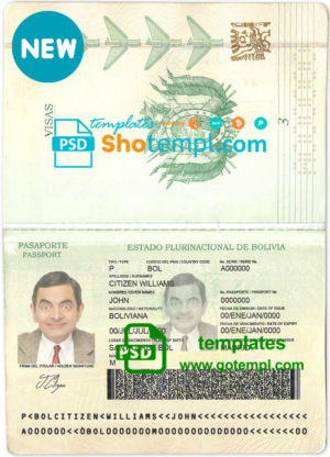 Bolivia passport template in PSD format, fully editable, with all fonts