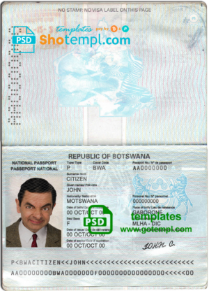 Botswana passport template in PSD format, fully editable