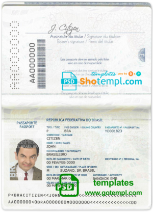 Brazil passport template in PSD format, 2016-2019