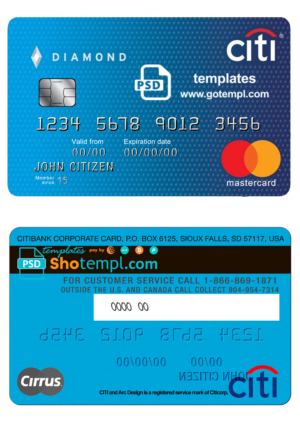 USA Citibank MasterCard template in PSD format, fully editable