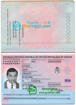 Croatia passport template in PSD format, fully editable