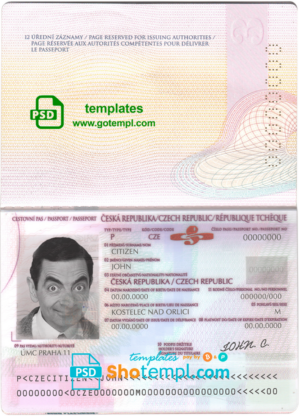 Czech passport template in PSD format, fully editable