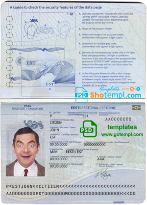 Estonia passport template in PSD format, fully editable