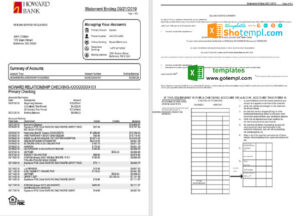 USA Maryland Howard Personal bank statement template, Excel and PDF format (.xls and .pdf) (4 pages)
