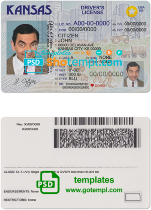 USA Kansas driving license template in PSD format
