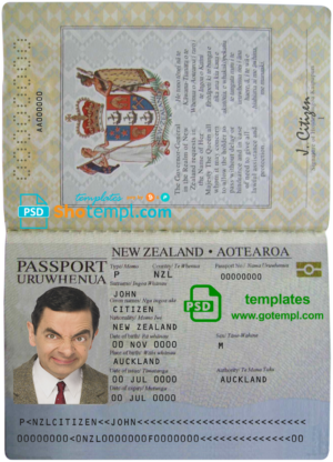 New Zealand passport template in PSD format, 2005-2009