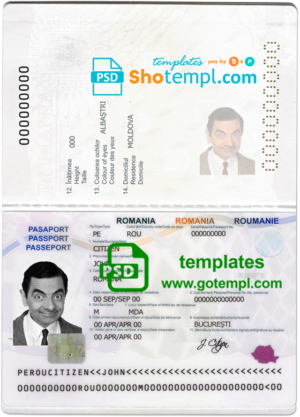 Romania passport template in PSD format