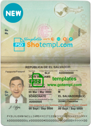 Salvador passport template in PSD format, fully editable