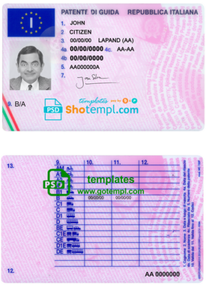 Italy driving license template in PSD format, fully editable