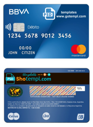 Argentina BBVA bank MasterCard Debit card template in PSD format, fully editable