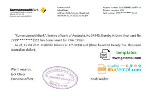Australia Commonwealth bank account balance reference letter template in Word and PDF format