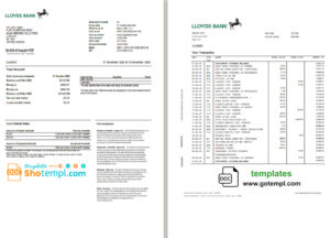 United Kingdom Lloyds bank statement template in Word and PDF format, good for address prove (2 pages)