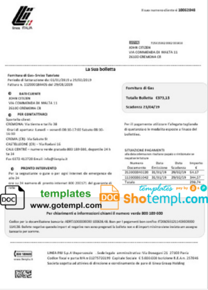 Italy Linea Italia utility bill template in Word and PDF format