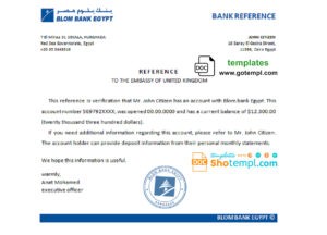 Egypt Blom Bank of Egypt bank account balance reference template in Word and PDF format (.doc and .pdf)