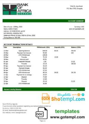 ITALY ISPRO bank statement Word and PDF template