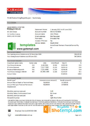 Australia Commonwealth Account Bank statement template in Excel and PDF format, fully editable