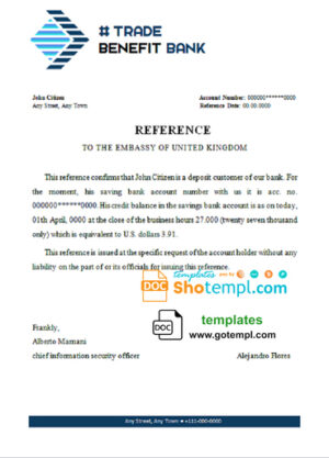 # trade benefit bank universal multipurpose bank account reference template in Word and PDF format