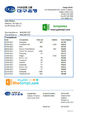 Chile Scotiabank bank statement easy to fill template in Excel and PDF format