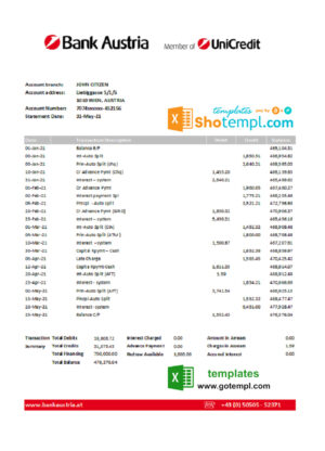 UAE Mashreq bank statement template in Word and PDF format, 3 pages