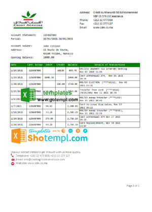 Morocco Credit Agricole Bank statement template in Excel and PDF format