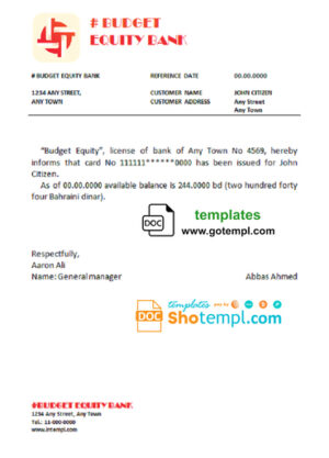 # budget equity bank universal multipurpose bank account reference template in Word and PDF format