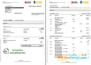 Singapore DBS bank proof of address statement template in Word and PDF format, 4 pages