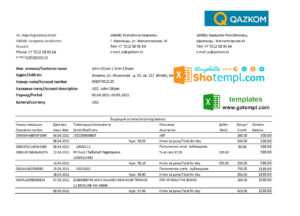 Kazakhstan Qazkom bank statement easy to fill template in Excel and PDF format