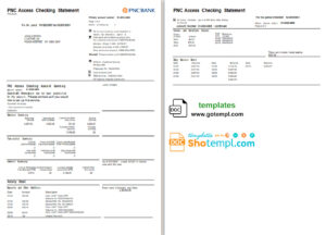USA PNC bank statement template in Word and PDF format, 2 pages