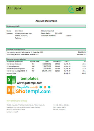 Ireland Bank of Ireland Bank statement template in Word and PDF format