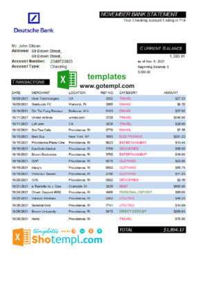 Sydney ZNZ bank statement Word and PDF template