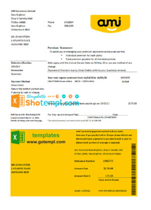 New Zealand Ami Insurance Limited bank statement template in Excel and PDF format