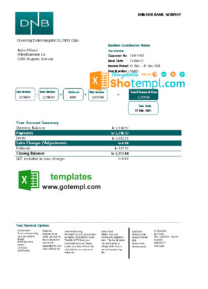 Norway DNB bank proof of address statement template in .xls and .pdf file format