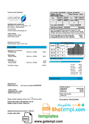 Hub of the Salmo Kootenays business utility bill, Word and PDF template, 4 pages, version 3
