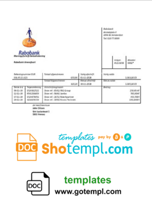 California Bank & Trust organization checking account statement Word and PDF template
