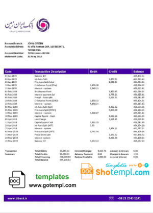 Qatar Doha Bank statement template in Word and PDF format