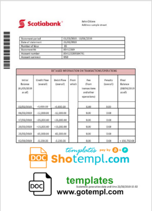 Julius Baer Bank company statement Word and PDF template