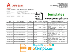 Russia Alfa bank proof of address statement template in Word and PDF format