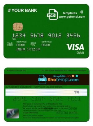 # on point green card universal multipurpose bank card template in PSD format, fully editable