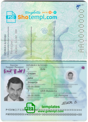 Slovenia passport template in PSD format, fully editable