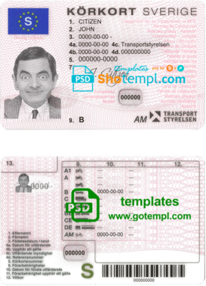 Sweden driving license template in PSD format
