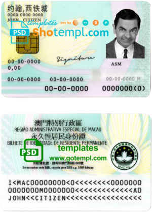Panama residence permit PSD template, with fonts
