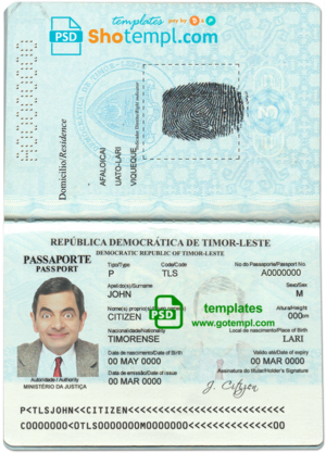 Timor-Leste passport template in PSD format, fully editable