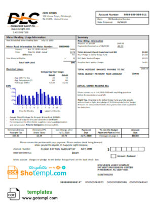USA Eversource gas utility bill template in Word and PDF format, good for address prove