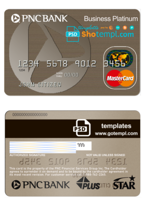 USA PNC Bank MasterCard template in PSD format, fully editable